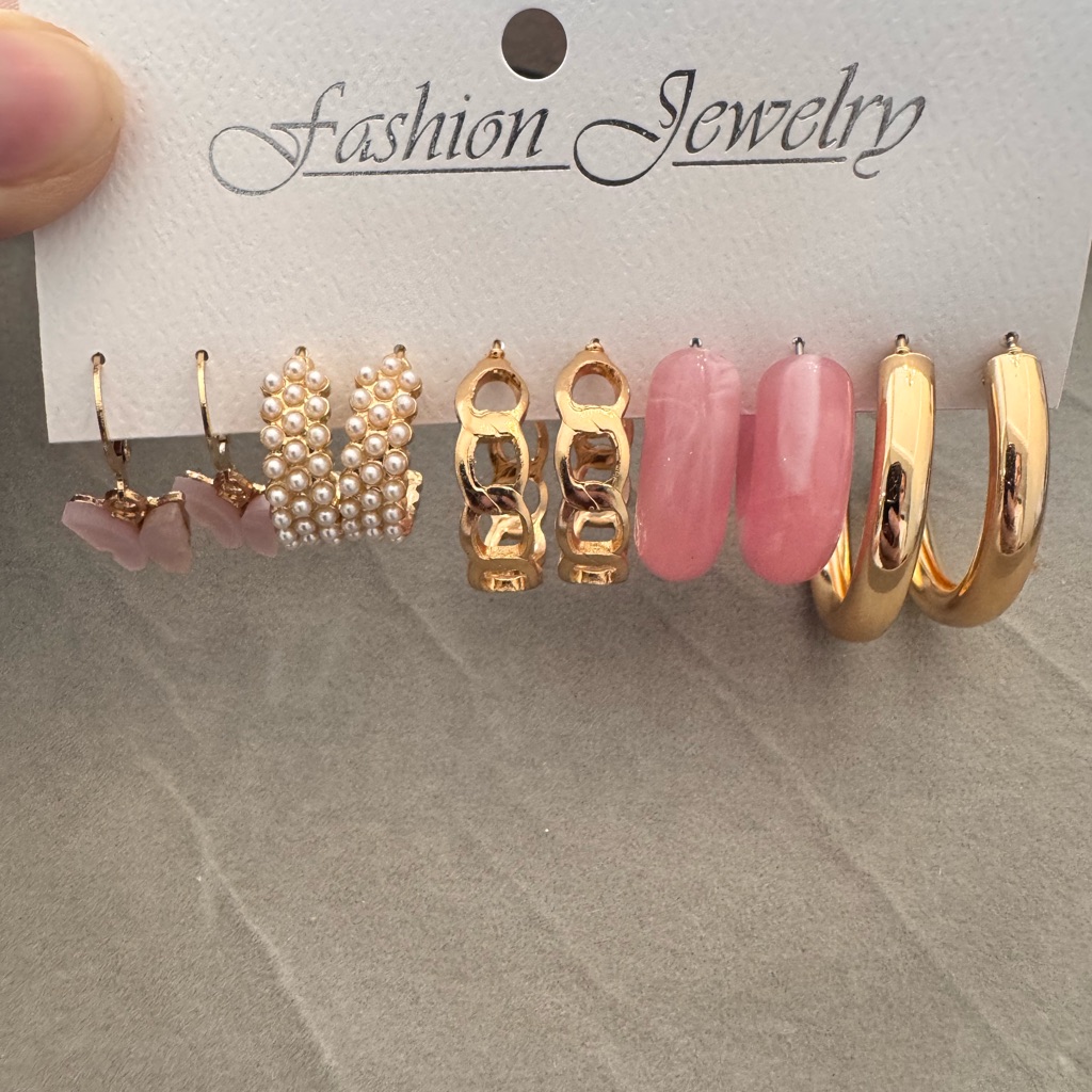 New Chic Gold And Pink Earring Set